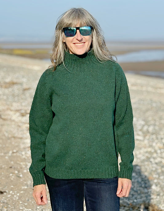 green donegal tweed turtle neck sweater merino