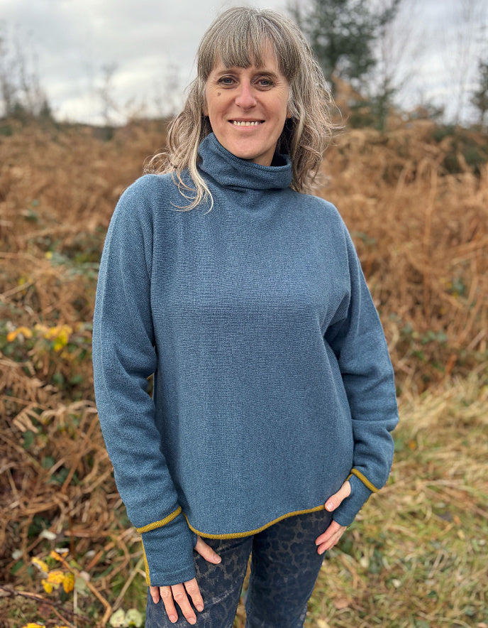 Ochre Capri Mock Neck Sweater in Denim