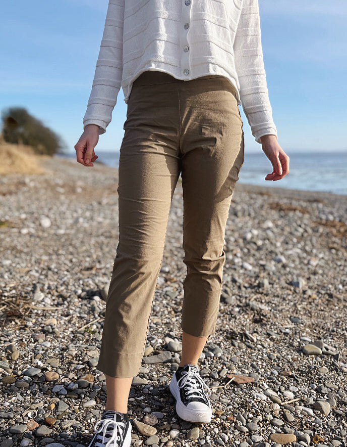 mink taupe coloured cotton capri trouser