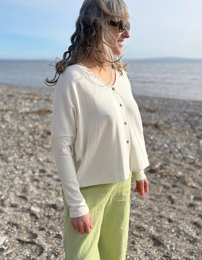 Neirami Luxury Fleece Boxy Cardigan in Natural