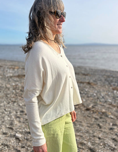 Neirami Luxury Fleece Boxy Cardigan in Natural