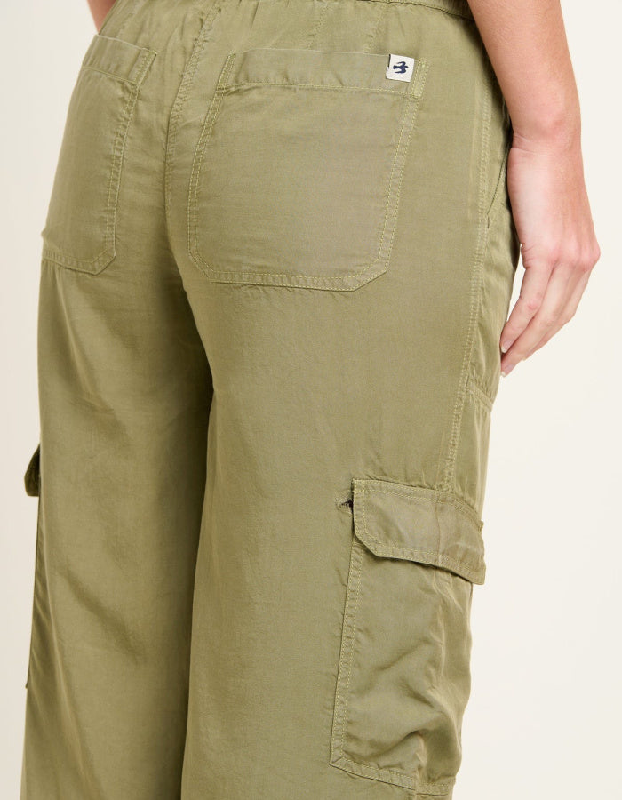 wide leg tencel khaki cargo trousers