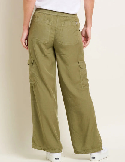 wide leg tencel khaki cargo trousers