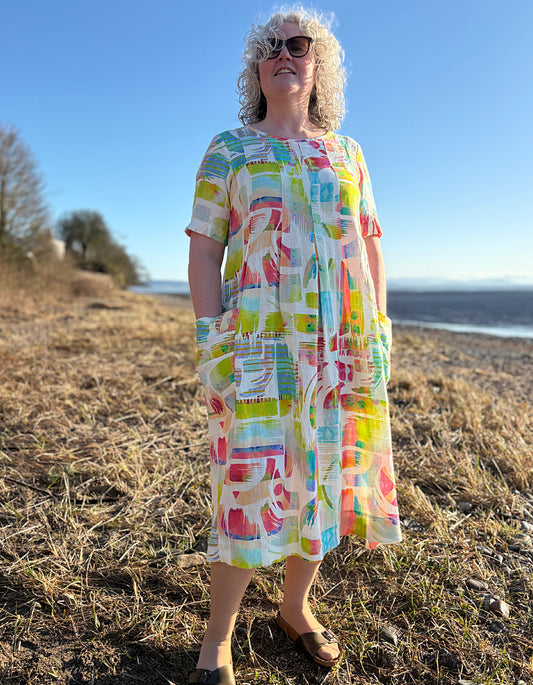 Luukaa Carnival Print Linen Dress