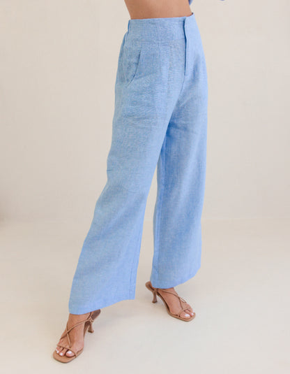 See Saw Linen Trousers in Chambray