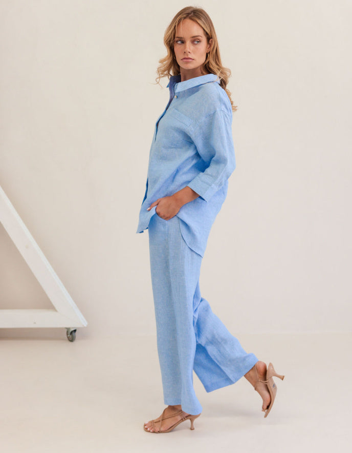 See Saw Linen Shirt in Chambray
