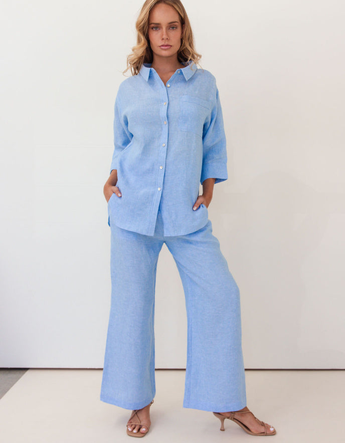 See Saw Linen Shirt in Chambray