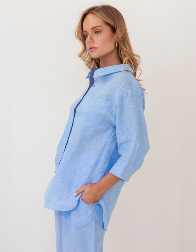 See Saw Linen Shirt in Chambray