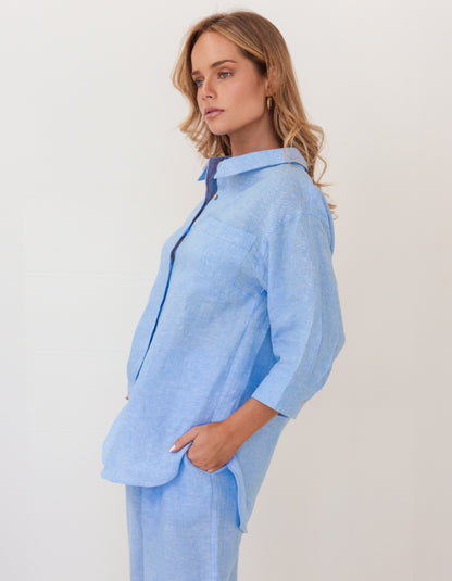 See Saw Linen Shirt in Chambray