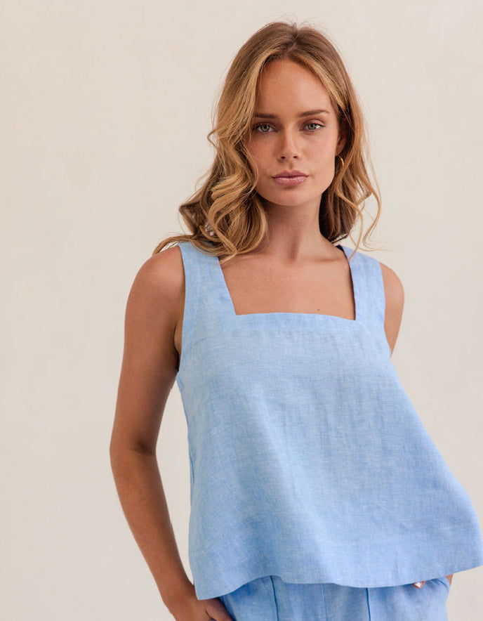 See Saw Linen Swing Tank in Chambray