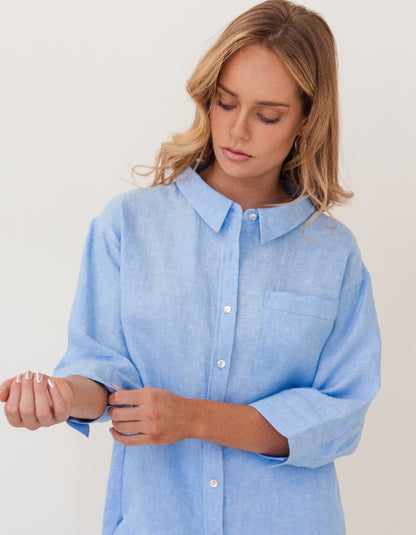 See Saw Linen Shirt in Chambray