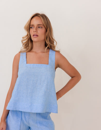 See Saw Linen Swing Tank in Chambray