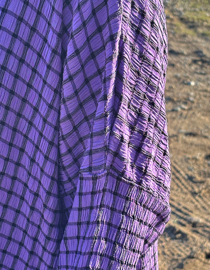 one size, oversized viscose blend summer top in purple with black check print