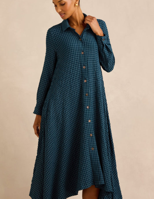 Sahara Seersucker Squares Shirt Dress