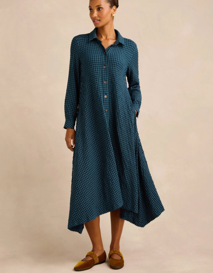 Sahara Seersucker Squares Shirt Dress