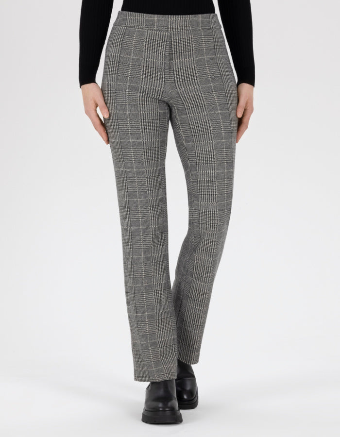 wide leg pull on stretch jersey trouser with elasticated was it in grey and white Prince of Wales check
