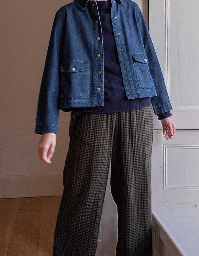 olive check cause cotton wide leg trousers