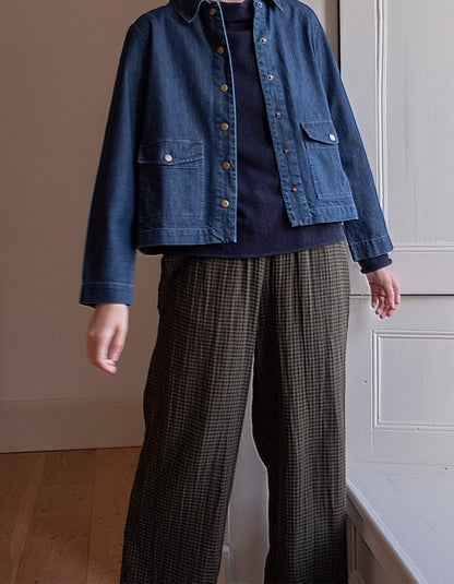 olive check cause cotton wide leg trousers