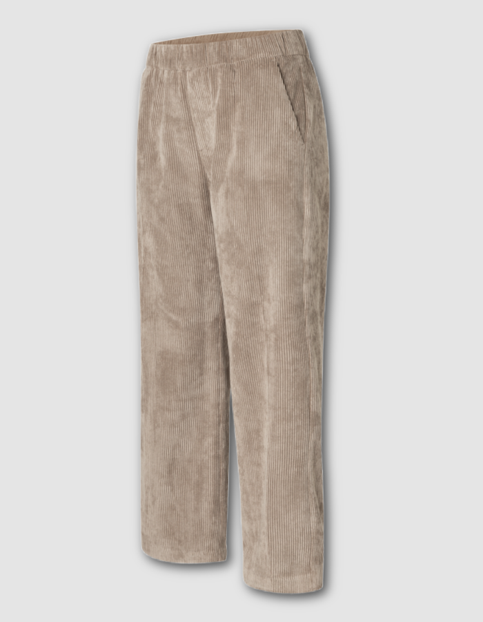beige sand coloured wide leg cord trousers with elastic waist
