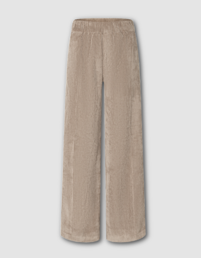 beige sand coloured wide leg cord trousers with elastic waist