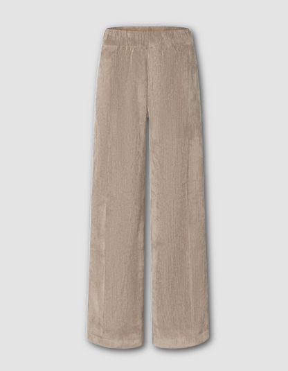 beige sand coloured wide leg cord trousers with elastic waist