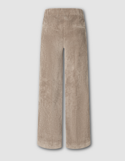 beige sand coloured wide leg cord trousers with elastic waist