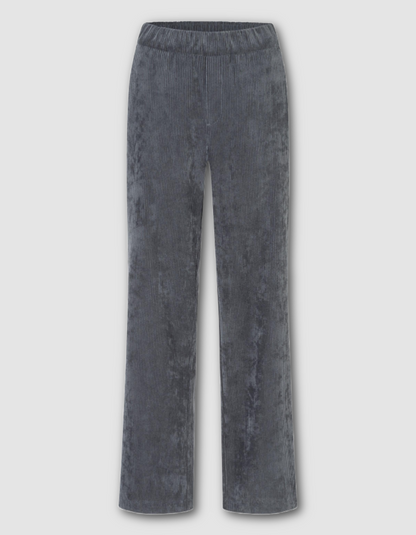 Grey wide leg corduroy pants on a light grey background