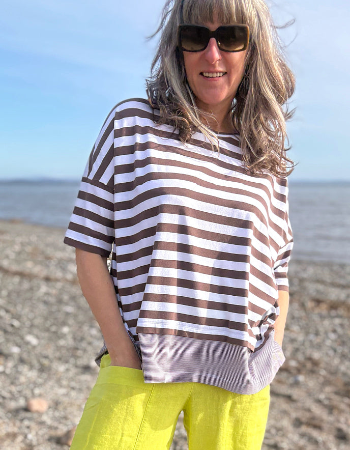 striped brown and white oversized cotton jersey t shirt