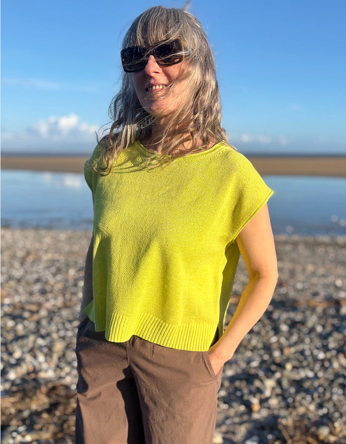 linen knit citron yellow tank top