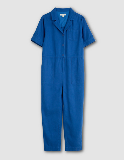 utility style blue cotton jumpsuit