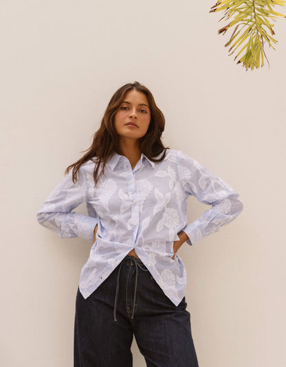 Betty Basics Floral Lace Striped Shirt