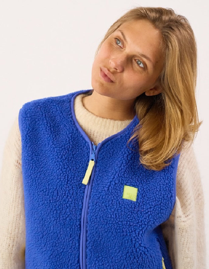 Coming Soon | Billy Belt Sherpa Fleece Gilet in Cobalt