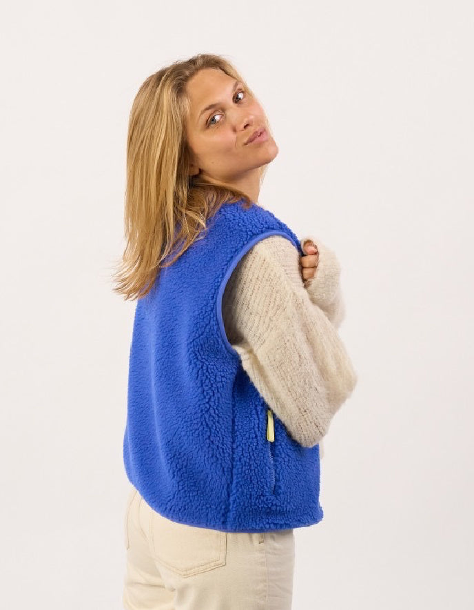 Coming Soon | Billy Belt Sherpa Fleece Gilet in Cobalt
