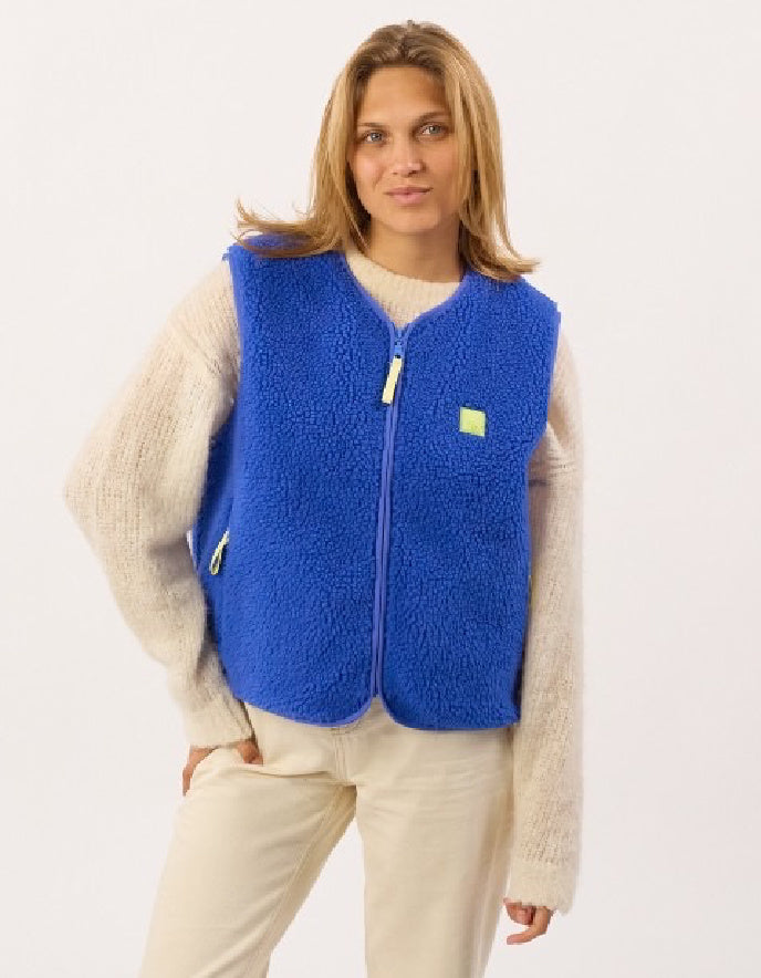 Coming Soon | Billy Belt Sherpa Fleece Gilet in Cobalt