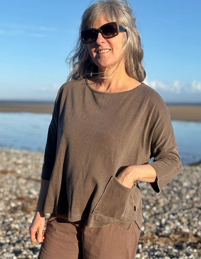 brown cotton hemp boxy t shirt