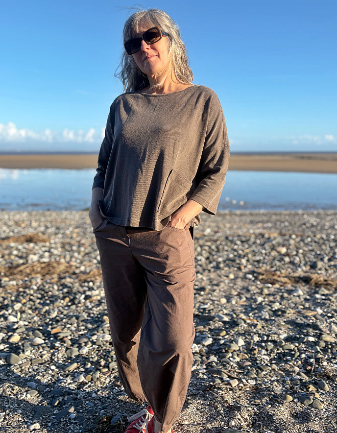 brown cotton hemp boxy t shirt