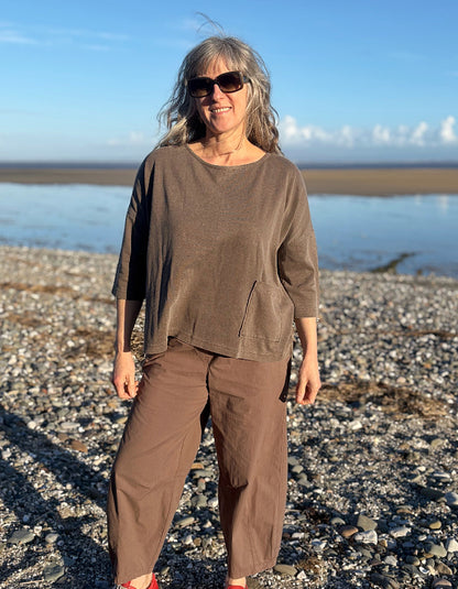 brown cotton hemp boxy t shirt