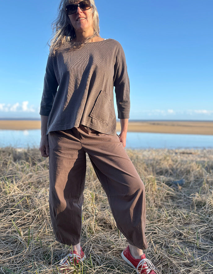 brown cotton hemp boxy t shirt