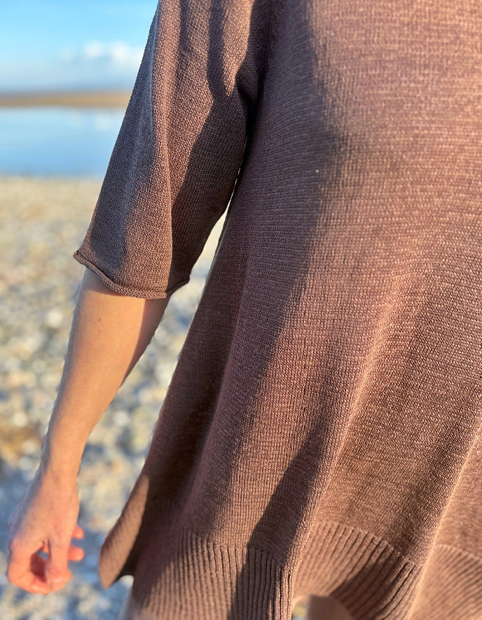 linen knit coffee tunic top