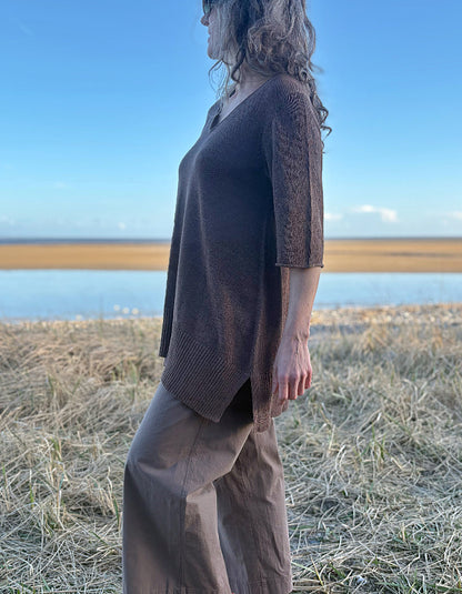 linen knit coffee tunic top