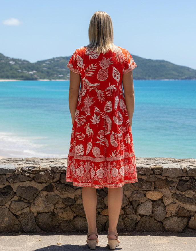 Orientique Comodoro Red layered Flared Dress