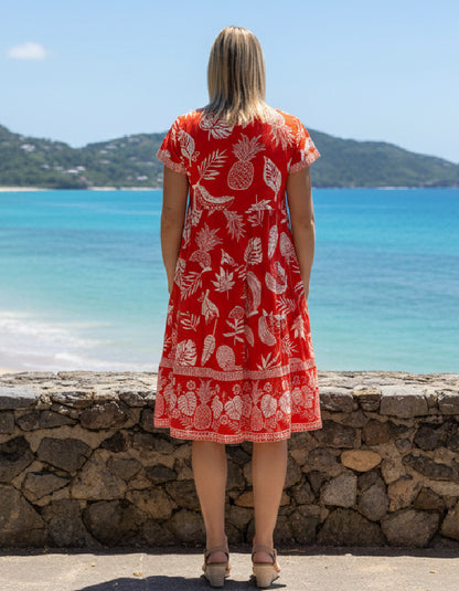 Orientique Comodoro Red layered Flared Dress