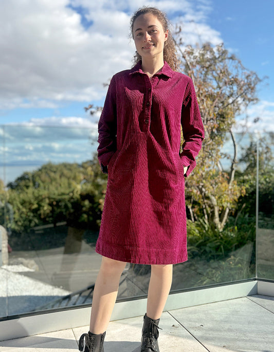 Mousqueton Moustoir Cord Shirt Dress in Grenat