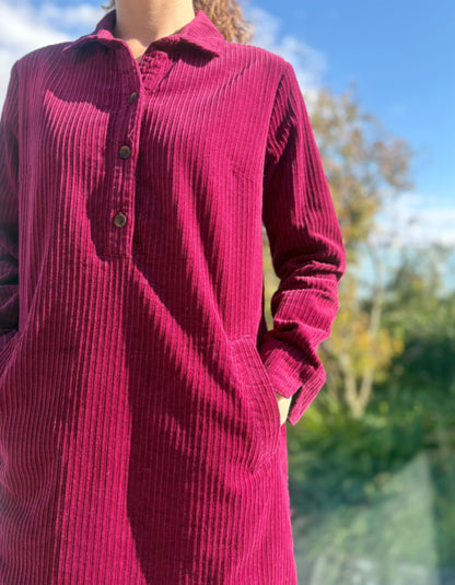 Mousqueton Moustoir Cord Shirt Dress in Grenat