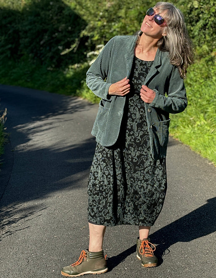 jumbo cord cotton blazer in sage green with two front pockets