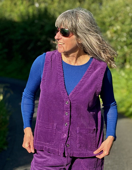 cotton cord jumbo cord waistcoat in purple