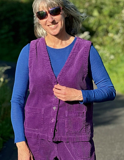 cotton cord jumbo cord waistcoat in purple