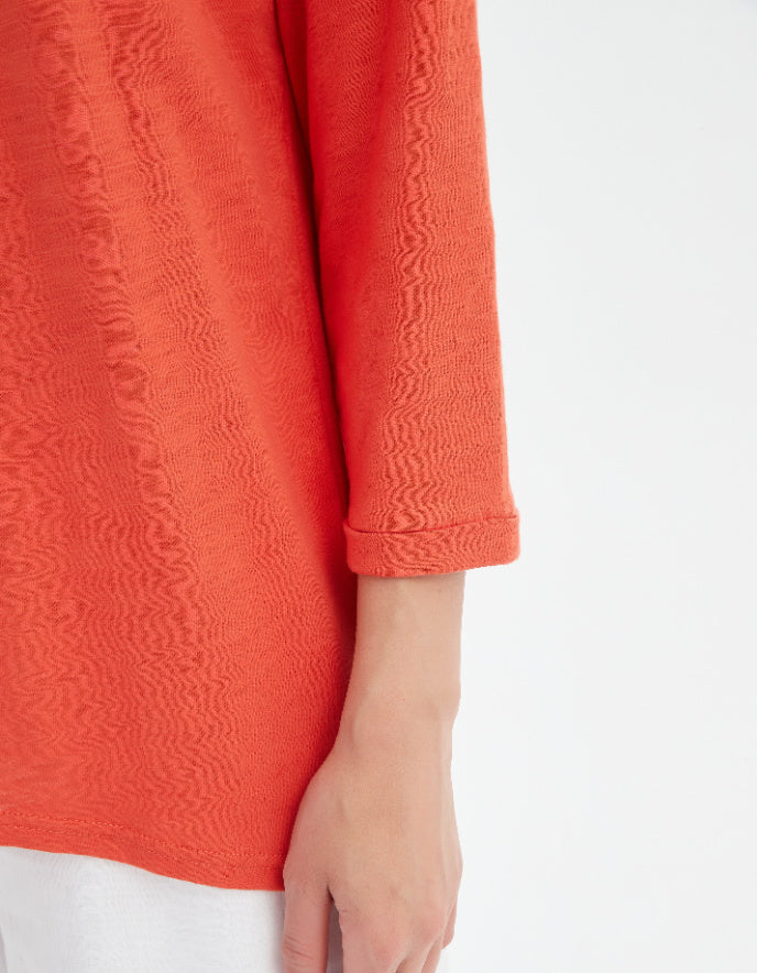 woman wearing orange cotton slub 3/4 sleeve t shirt
