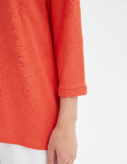 woman wearing orange cotton slub 3/4 sleeve t shirt