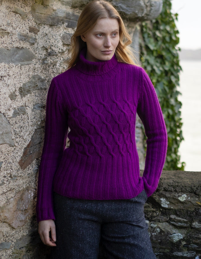 Fisherman out of Ireland Criss Cross Polo Sweater in Foxglove